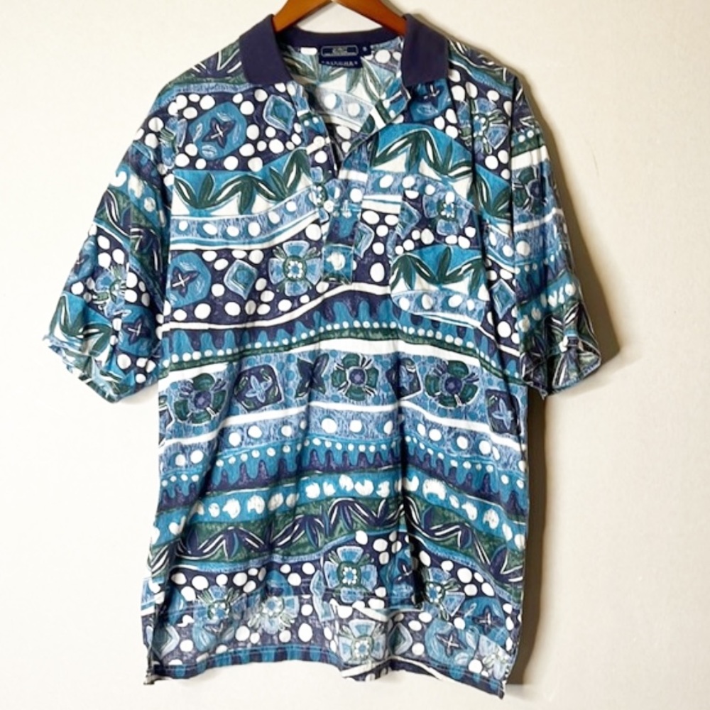 VINTAGE Britches Blue Printed Short Sleeve Polo